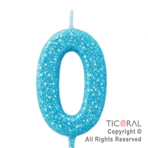VELA NUMERAL CHICO 5.5 CM CON GIBRE CELESTE NUMERO 0 x 1